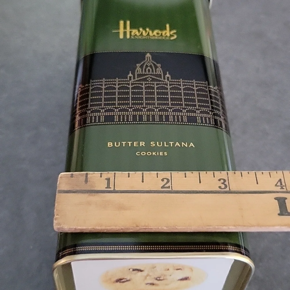 Harrods Knightbridge Butter Sultana Collectible Cookie Tin, Dark Green/Black